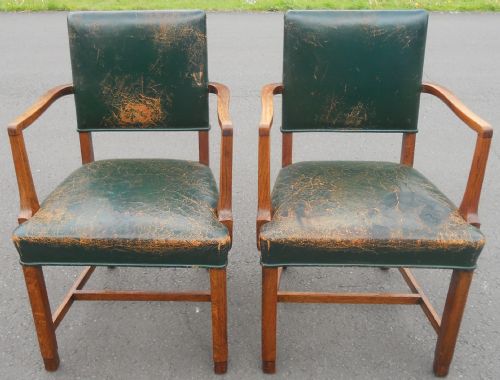 Pair Oak Framed Library Armchairs