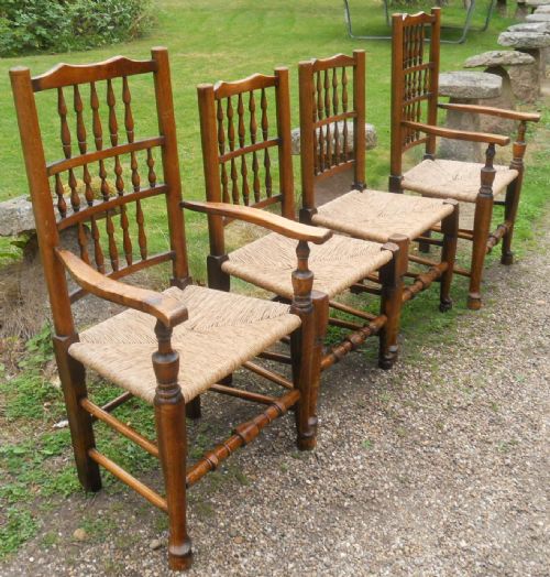 SET OF FOUR LANCASHIRE STYLE ELM RUSH SEAT DINING CHAIRS - ADDITIONAL PHOTO 1
