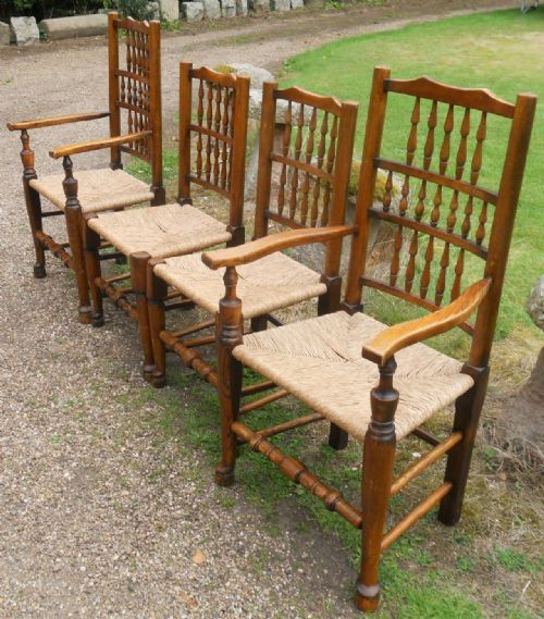 SET OF FOUR LANCASHIRE STYLE ELM RUSH SEAT DINING CHAIRS - ADDITIONAL PHOTO 2