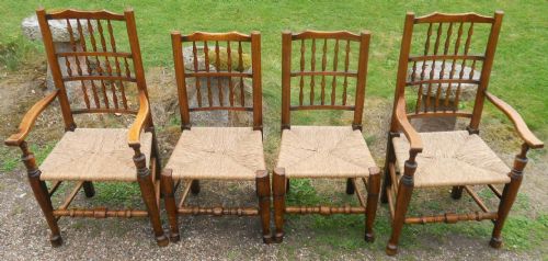 SET OF FOUR LANCASHIRE STYLE ELM RUSH SEAT DINING CHAIRS - ADDITIONAL PHOTO 4