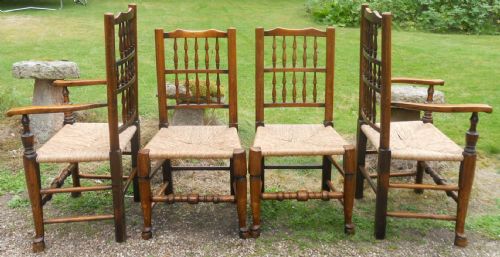 SET OF FOUR LANCASHIRE STYLE ELM RUSH SEAT DINING CHAIRS - ADDITIONAL PHOTO 5