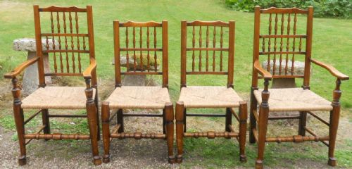 SET OF FOUR LANCASHIRE STYLE ELM RUSH SEAT DINING CHAIRS - ADDITIONAL PHOTO 7