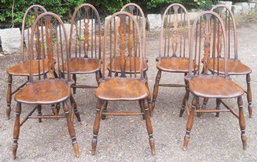 Set of Eight Windsor Elm Kitchen Chairs