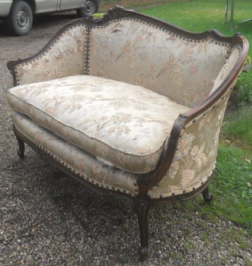 Walnut Framed Two Seater Upholstered Settee