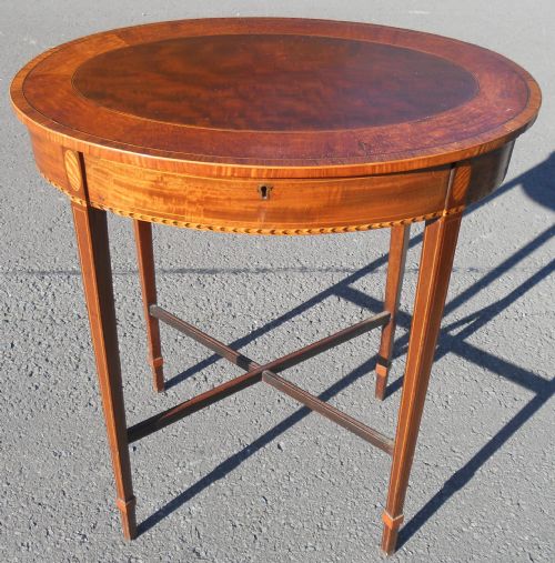 Edwardian Oval Top Inlaid Mahogany Work Table