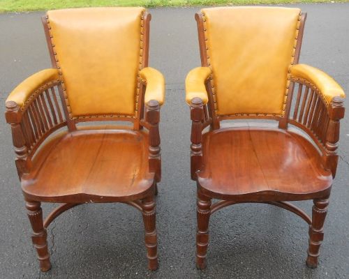 Pair Victorian Mahogany Library Armchairs