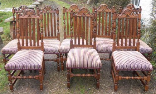 Set of Eight Oak Highback Dining Chairs by Brights of Nettlebed
