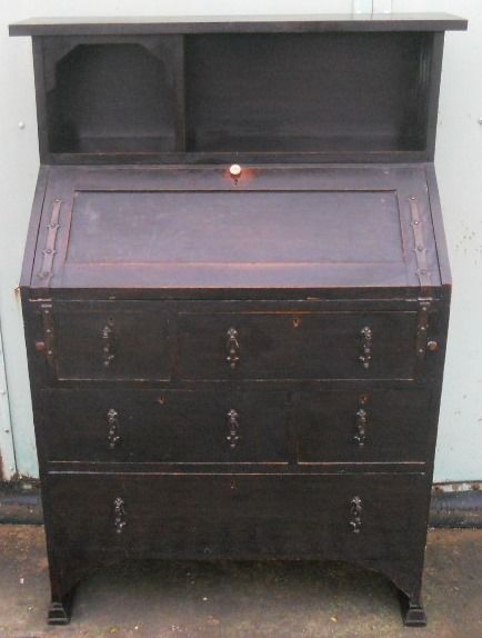 Arts & Craft Small Oak Bureau Bookcase