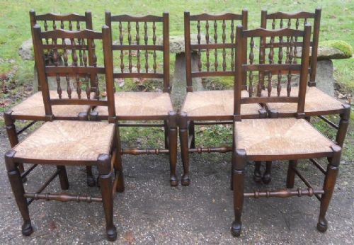 Set of Six Elm Lancashire Style Spindle Back Dining Chairs