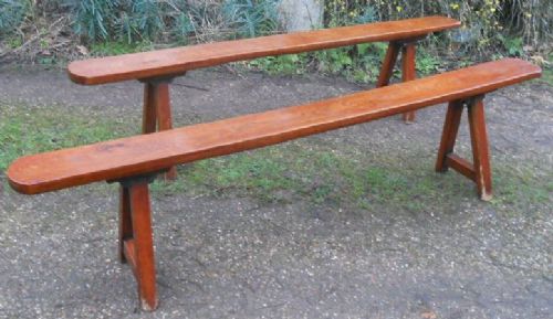 Pair Victorian Elm Long Side Benches