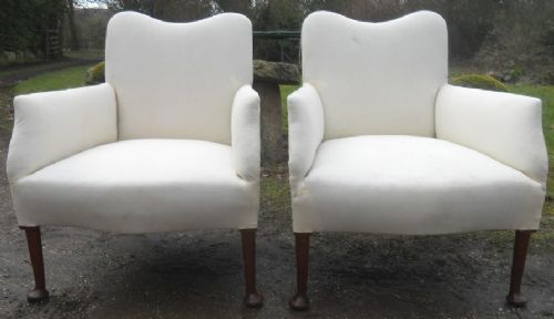 Pair Edwardian Upholstered Fireside Armchairs
