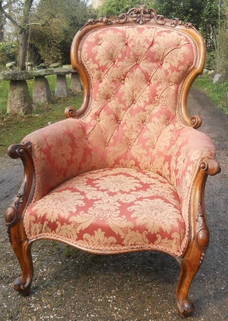 Victorian Walnut Frame Fireside Armchair