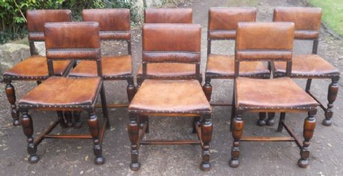 Set of Eight Leather & Oak Dining Chairs