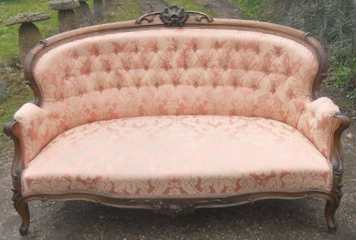 Victorian Walnut Framed Two Seater Curved Settee