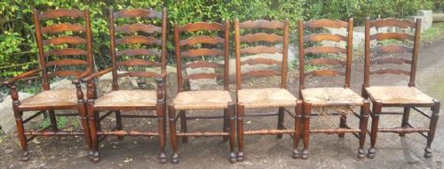 Set of Six Antique Elm & Beech Ladderback Dining Chairs