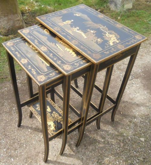Oriental Lacquered Nest of Three Coffee Tables
