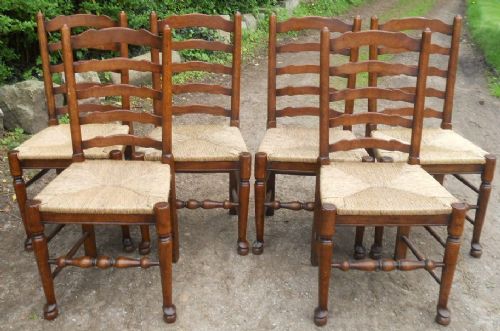 Set of Six Oak Ladderback Dining Chairs