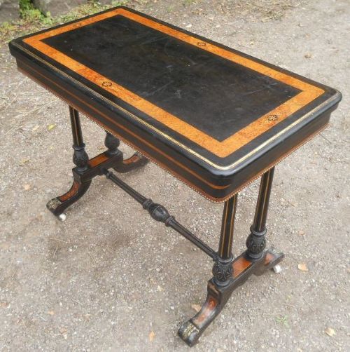 Victorian Ebonized Fold over Card Table 