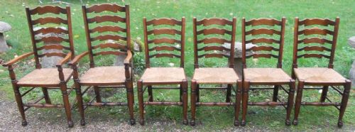 Set of Six Elm Ladderback Dining Chairs