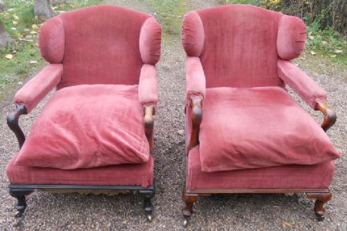 Pair Edwardian Wingback Upholstered Armchairs