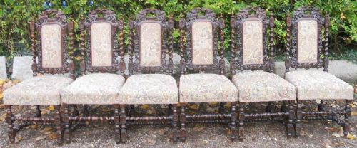 Set of Six Victorian Carved Oak Dining Chairs