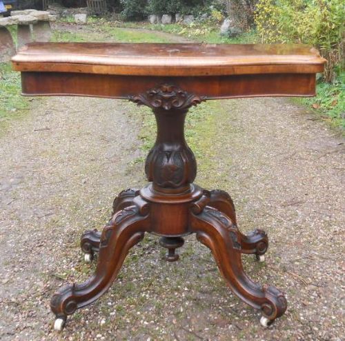 Victorian Walnut Fold Over Card Table