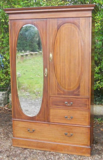 Edwardian Inlaid Mahogany Combination Wardrobe