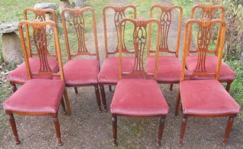 Set of Eight Edwardian Inlaid Mahogany Dining Chairs