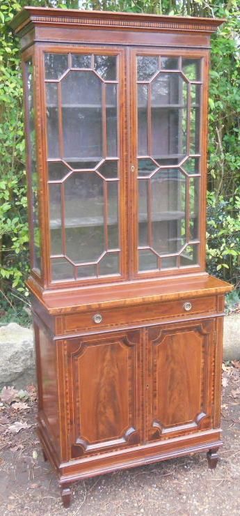 Edwardian Inlaid Mahogany Cabinet Bookcase