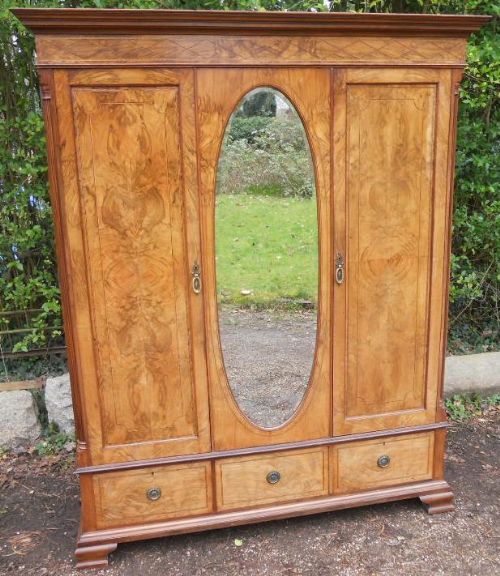 Shapland & Petter Edwardian Burr Walnut Hanging Wardrobe