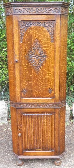 Carved Oak Standing Corner Cupboard