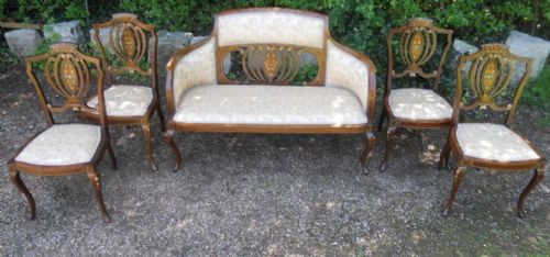 EDWARDIAN INLAID MAHOGANY SALON SETTEE CHAIRS - ADDITIONAL PHOTO 1