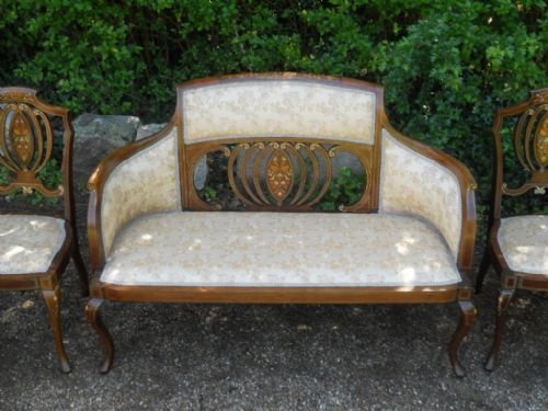 EDWARDIAN INLAID MAHOGANY SALON SETTEE CHAIRS - ADDITIONAL PHOTO 2