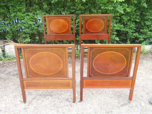 PAIR EDWARDIAN INLAID MAHOGANY SINGLE BEDS - ADDITIONAL PHOTO 1