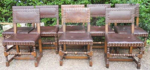 Set of Eight Cromwellian Style Leather Dining Chairs 