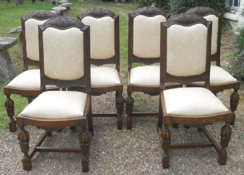 fig 1. Set of Six Carved Oak Highback Dining Chairs