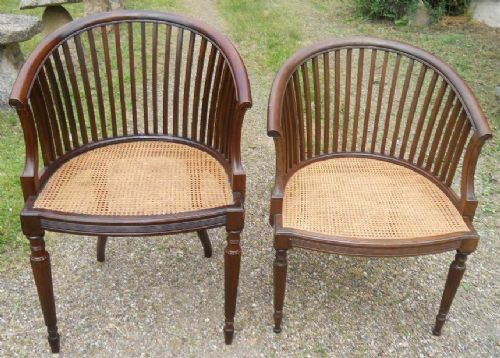 Two Edwardian Railback Salon Tub Armchairs