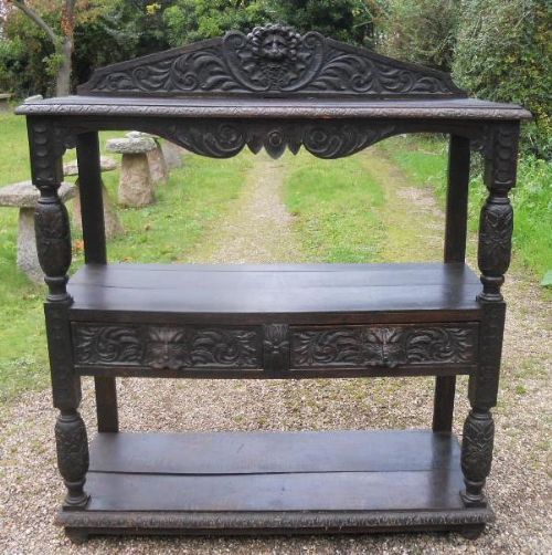 Victorian Heavily Carved Oak Three Tier Buffet