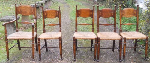 Set of Five Arts & Craft Oak Dining Chairs