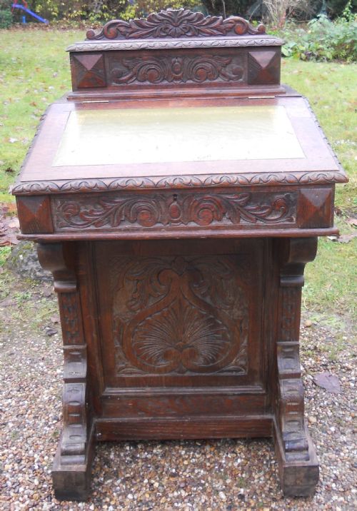 VICTORIAN CARVED OAK DAVENPORT DESK - ADDITIONAL PHOTO 1
