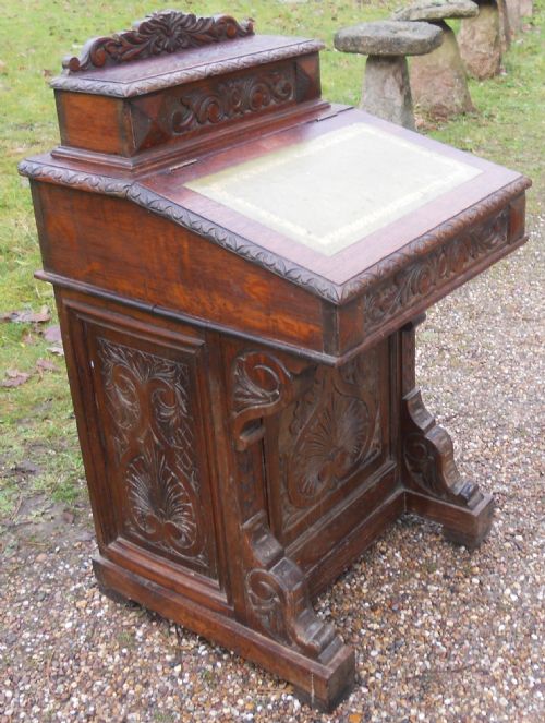 VICTORIAN CARVED OAK DAVENPORT DESK - ADDITIONAL PHOTO 2