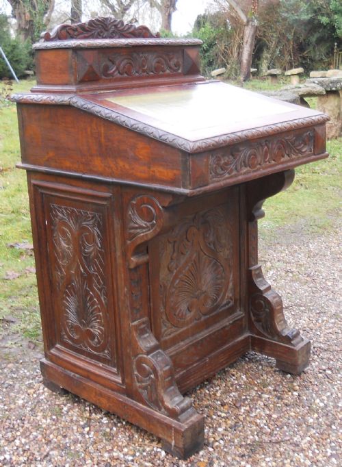 VICTORIAN CARVED OAK DAVENPORT DESK - ADDITIONAL PHOTO 3