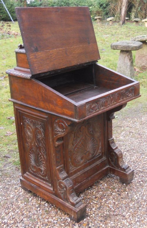 VICTORIAN CARVED OAK DAVENPORT DESK - ADDITIONAL PHOTO 4