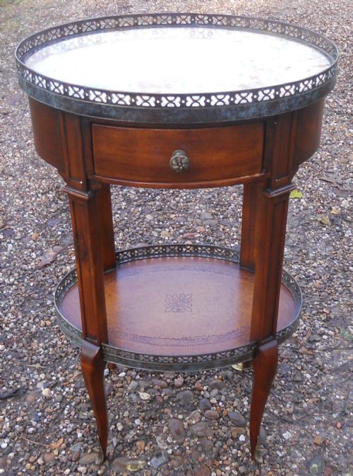 Edwardian Marble Top Oval Walnut Lamp Table
