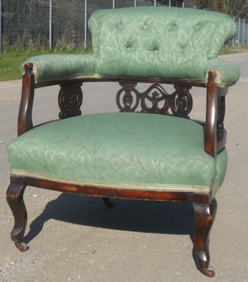 TWO ART NOUVEAU MAHOGANY SALON NURSING ARMCHAIRS - ADDITIONAL PHOTO 2