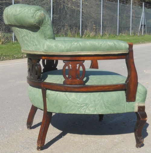 TWO ART NOUVEAU MAHOGANY SALON NURSING ARMCHAIRS - ADDITIONAL PHOTO 5
