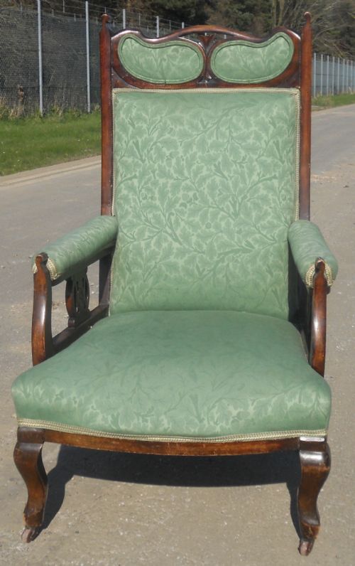 TWO ART NOUVEAU MAHOGANY SALON NURSING ARMCHAIRS - ADDITIONAL PHOTO 9