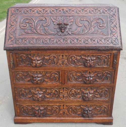 Victorian Carved Oak Writing Bureau