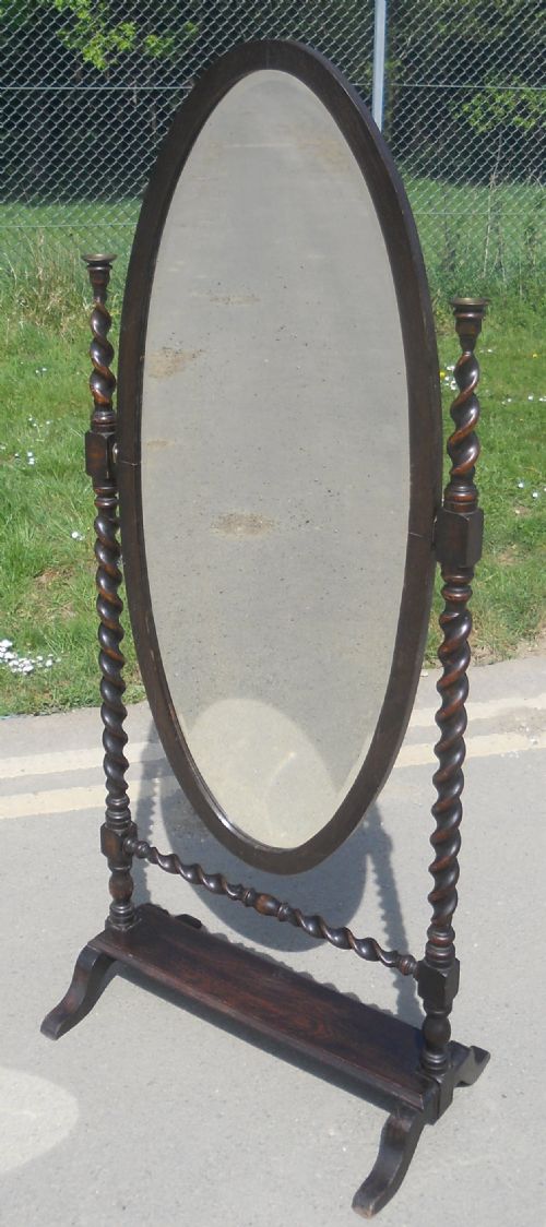 Oval Oak Framed Standing Cheval Mirror