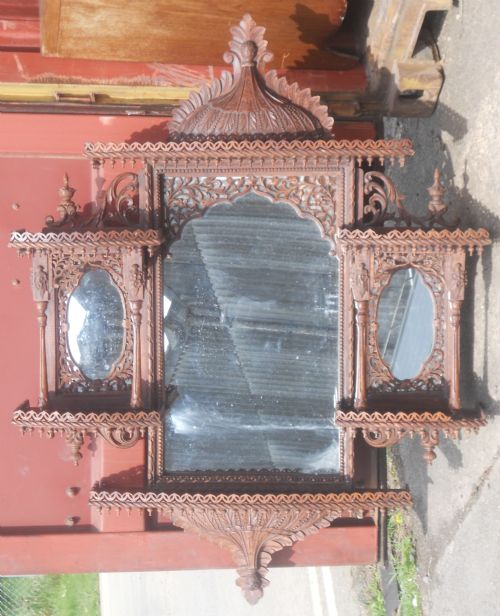 VICTORIAN LARGE MAHOGANY FRETWORK WALL MIRROR - ADDITIONAL PHOTO 1